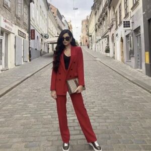 ZARA NEW ZARA DOUBLE BREASTED BLAZER RED